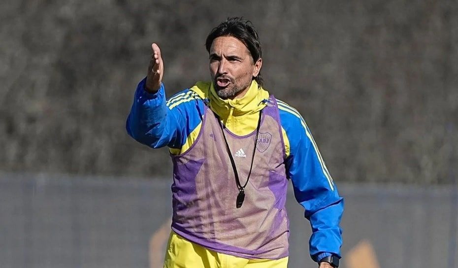Diego Martinez en el entrenamiento de Boca