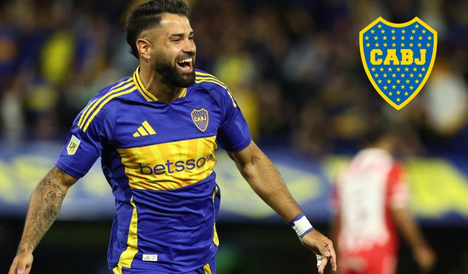 Milton Giménez festejando un gol con Boca
