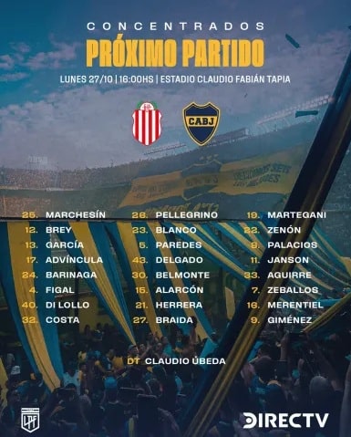 Convocados de Boca vs. Barracas Central por la LPF 2025