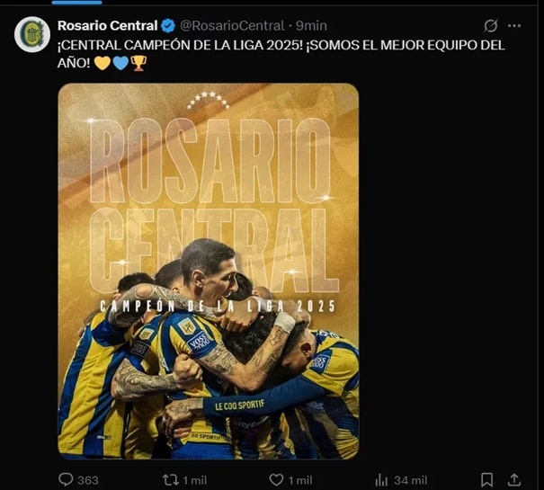 El mensaje de Rosario Central tras consagrarse campeón de la tabla anual