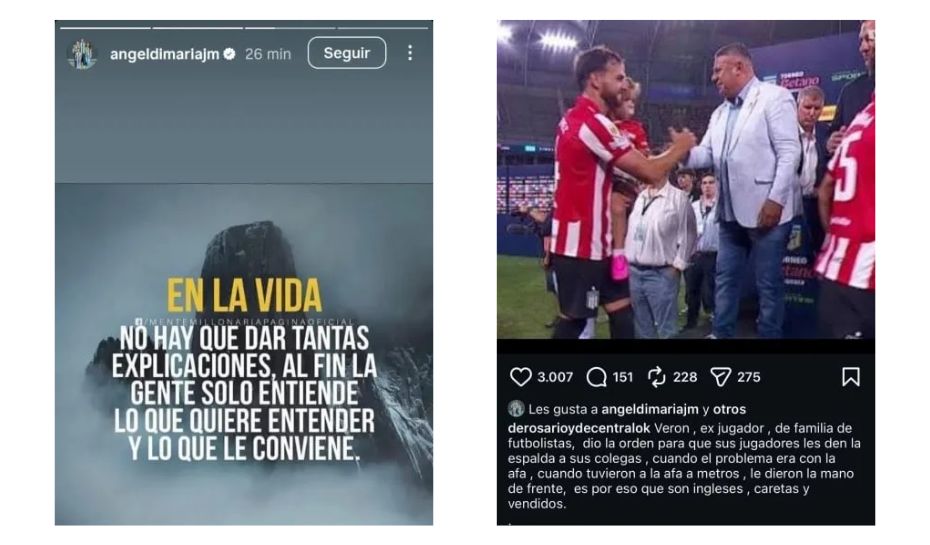 El posteo de Di María contra Verón y Estudiantes