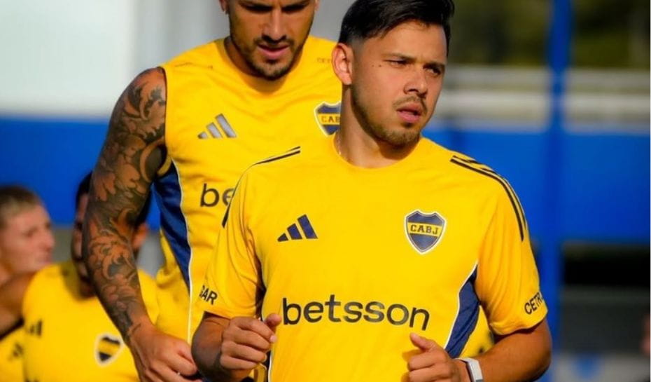 Ángel Romero en entrenamiento de Boca