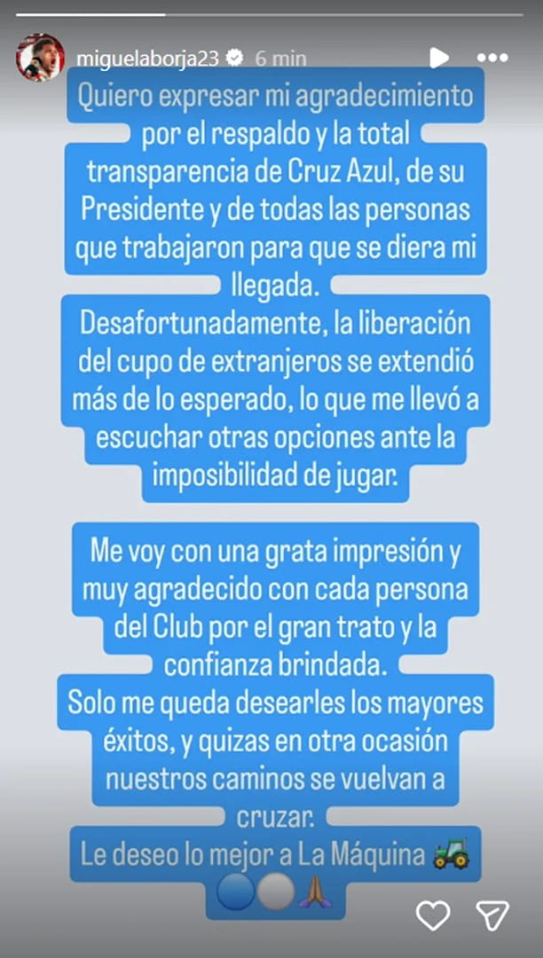 El descargo de Borja tras frustrarse su pase a Cruz Azul