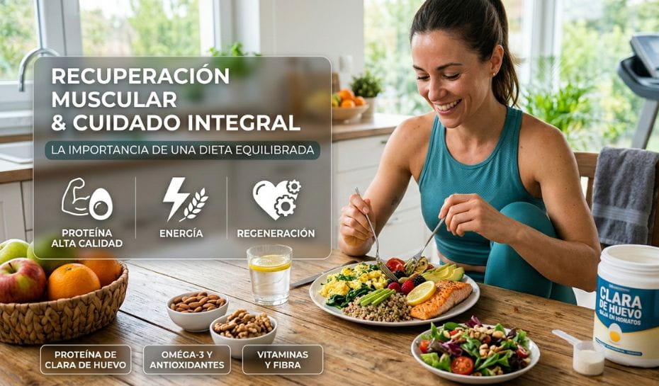 Dieta balanceada y clara de huevo para recuperación muscular