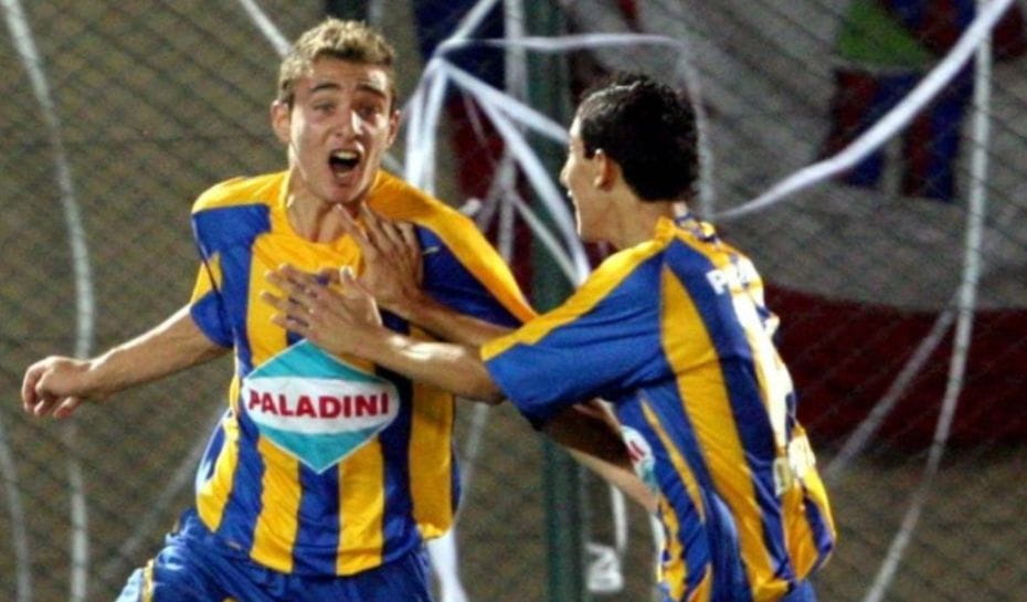 Marcos Ruben festejando gol con Di María en Rosario Central