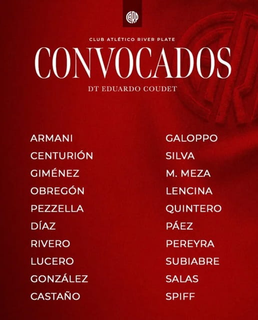 Convocados de River vs. Bragantino por la Copa Sudamericana 2026