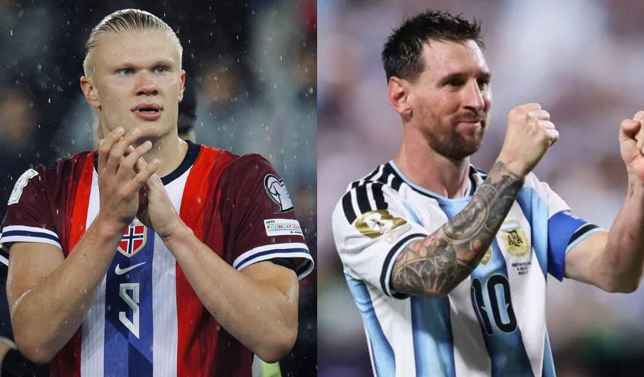 Haaland se rindió ante Messi (Fotos: MichaelEmilio y TyC Sports)