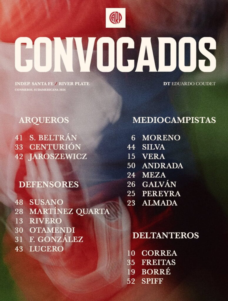 Convocados de River para enfrentar a Independiente Santa Fe por Copa Sudamericana (Foto: Coudet)