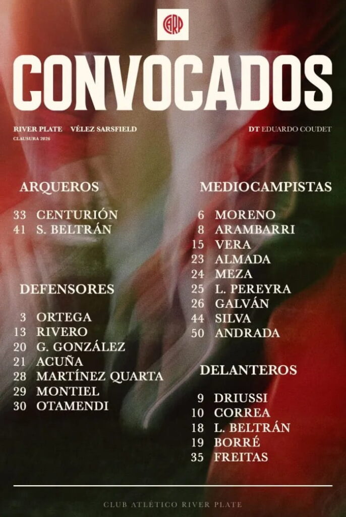 Convocados de River vs. Vélez por el Apertura 2026
