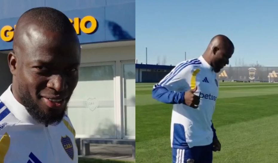 Enner Valencia en la práctica de Boca
