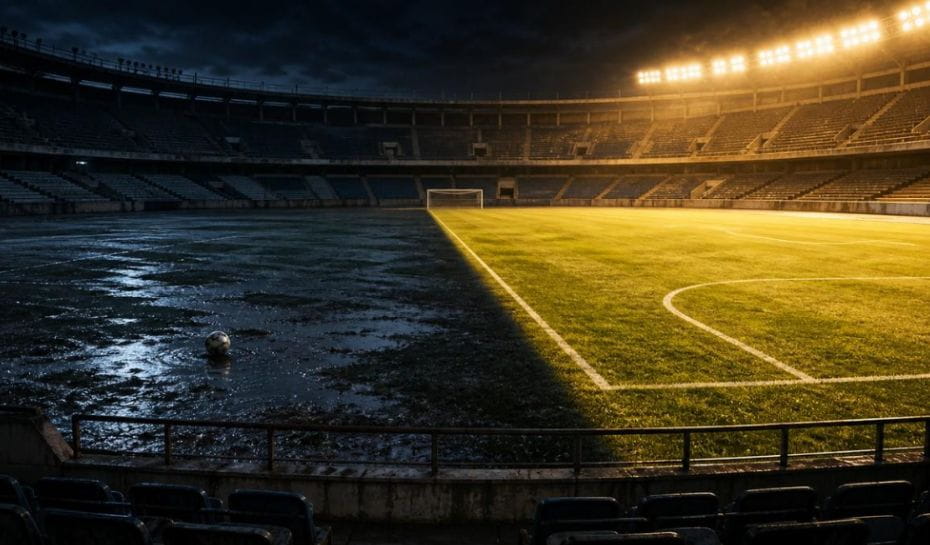 Estadio de fútbol en la noche