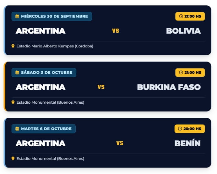 Días y horarios de los amistoso de Argentina