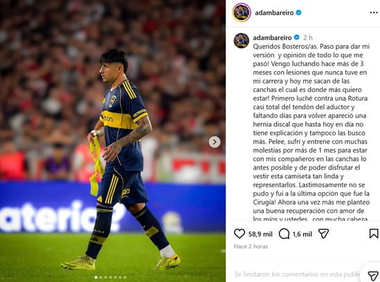 El mensaje de Bareiro tras su operación