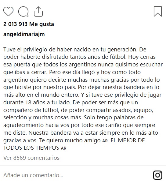 El mensaje de Di María para Messi en su despedida en redes